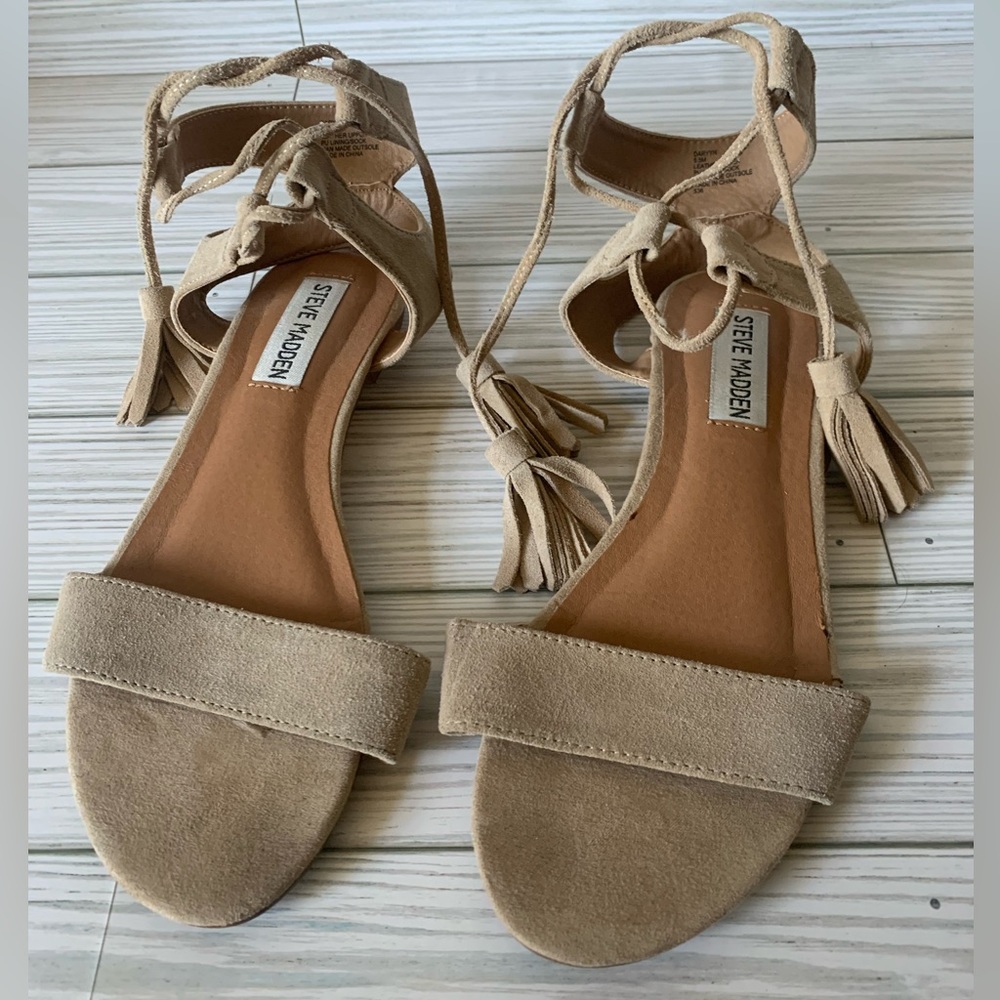 Steve Madden leather wrap ankle flat sandals
